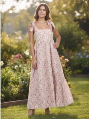 House of Harlow 1960 Blush Floral Tie-Shoulder Maxi Dress